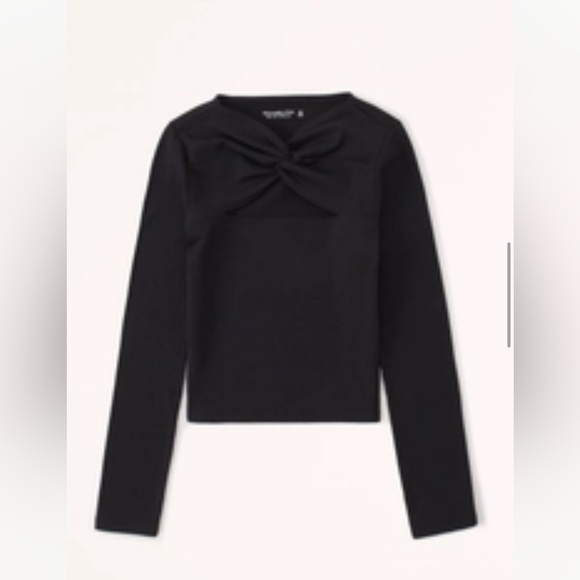 ABERCROMBIE Women’s Seamless Ribbed twisted Cutout longsleeve top black Sz S - Picture 1 of 4
